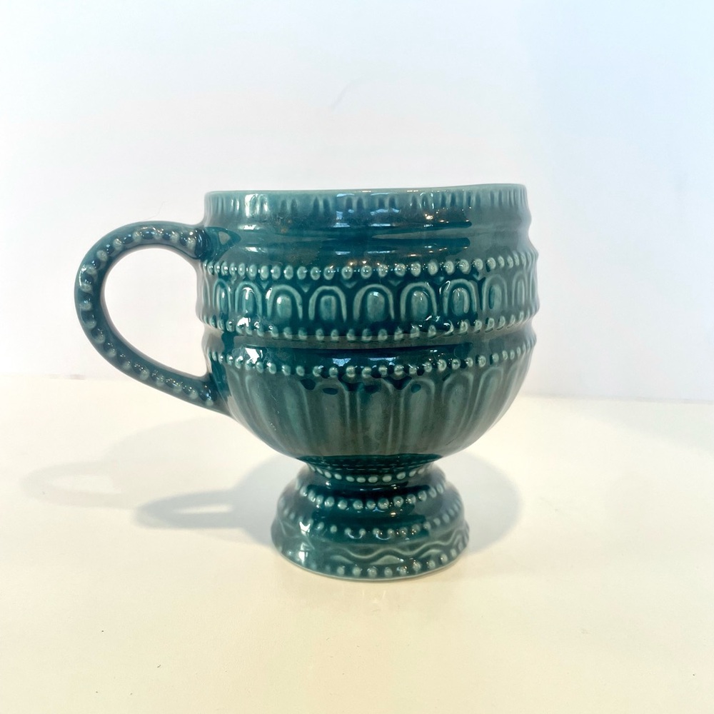 Vintage Royal Sealy Japan Mid Century Modern 1970s Blue/Teal Rare Tea Cup Mug‎